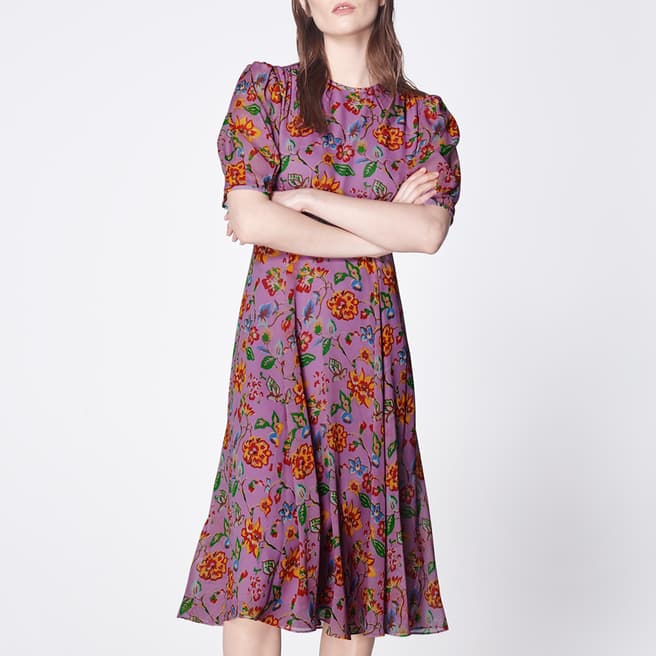 L K Bennett Purple Garland Silk Dress