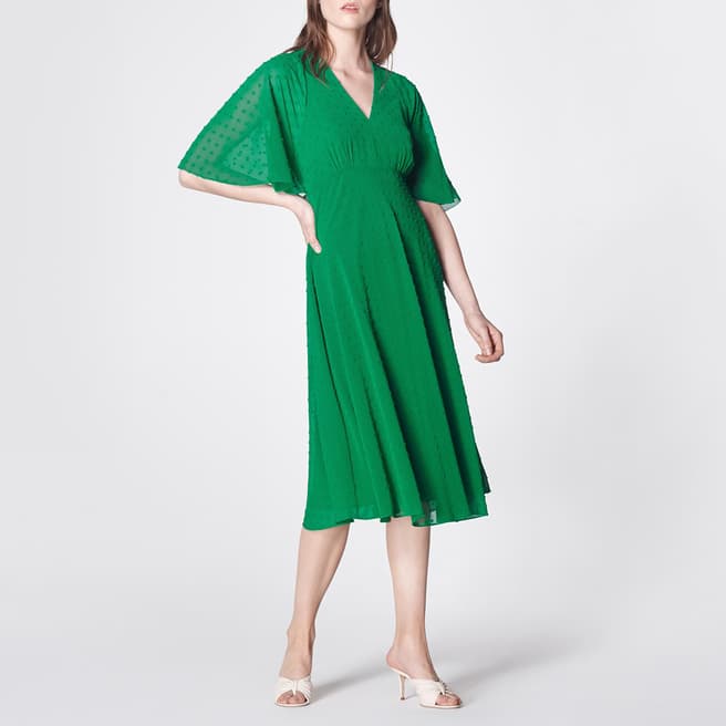 L K Bennett Green Claud V Neck Dress