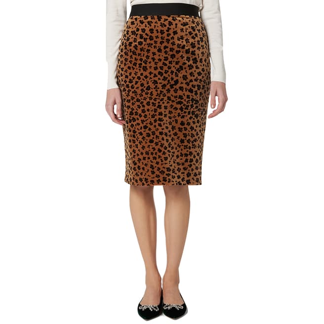 L K Bennett Multi Leopard Cotton Pencil Skirt