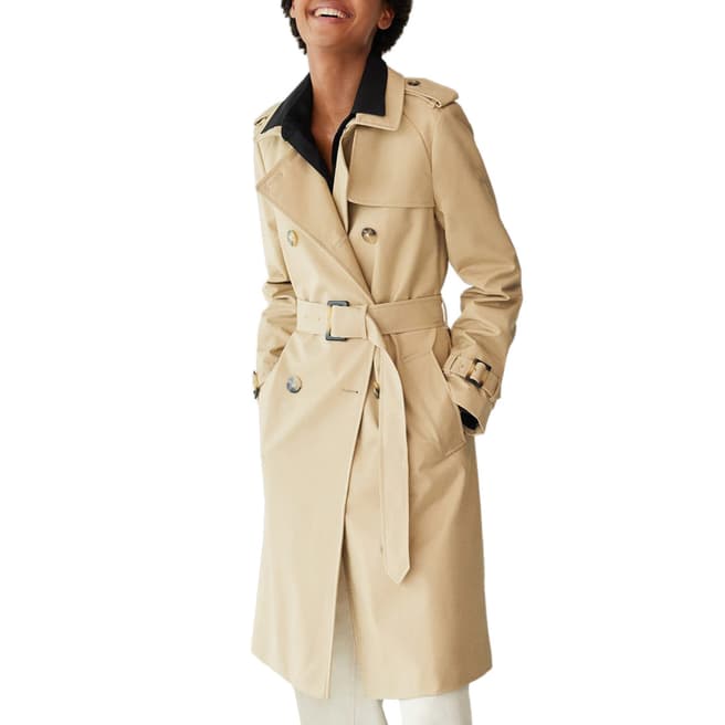 Mango Beige Double Breasted Cotton Trench Coat