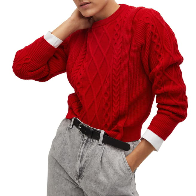 Mango Red Contrasting Knit Jumper