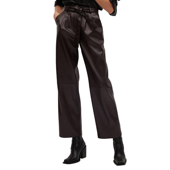 Mango Dark Brown Leather-Effect Straight Trousers