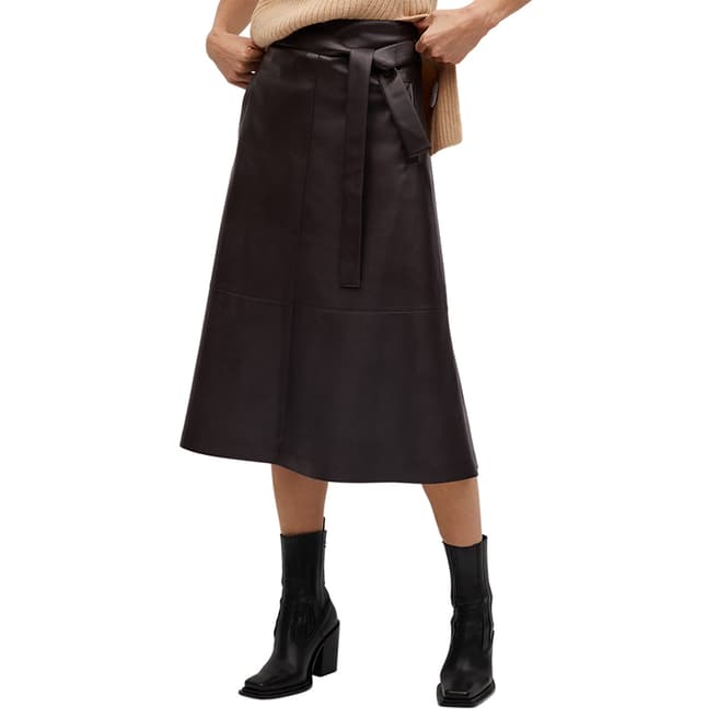 Mango Dark Brown Faux-Leather Skirt