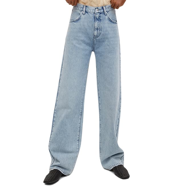 Mango Blue High Waist Cotton Straight Jeans