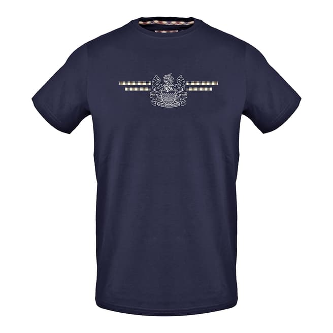 Aquascutum Navy Check Logo T-Shirt