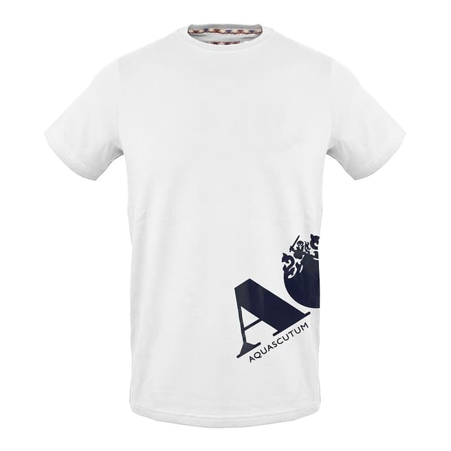 Aquascutum White Circular Logo Cotton T-Shirt
