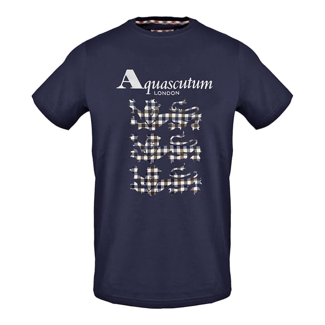 Aquascutum Navy Three Lions T-Shirt