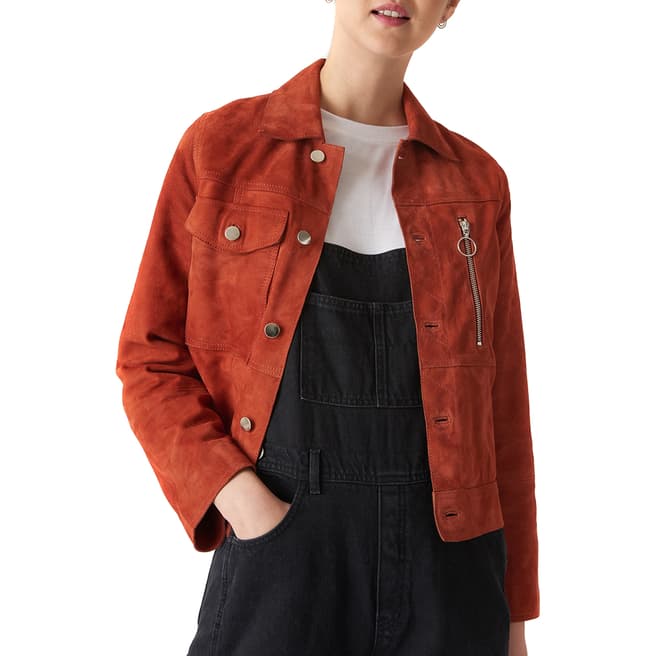 WHISTLES Rust Patch Pocket Suede Leather Jacket