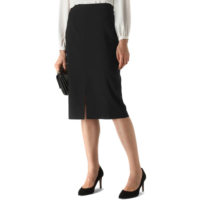 WHISTLES Black Anna Split Front Wool Blend Skirt
