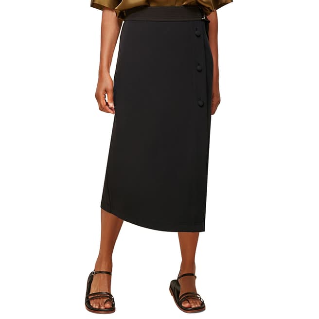 WHISTLES Black Belted Ponte Wrap Skirt