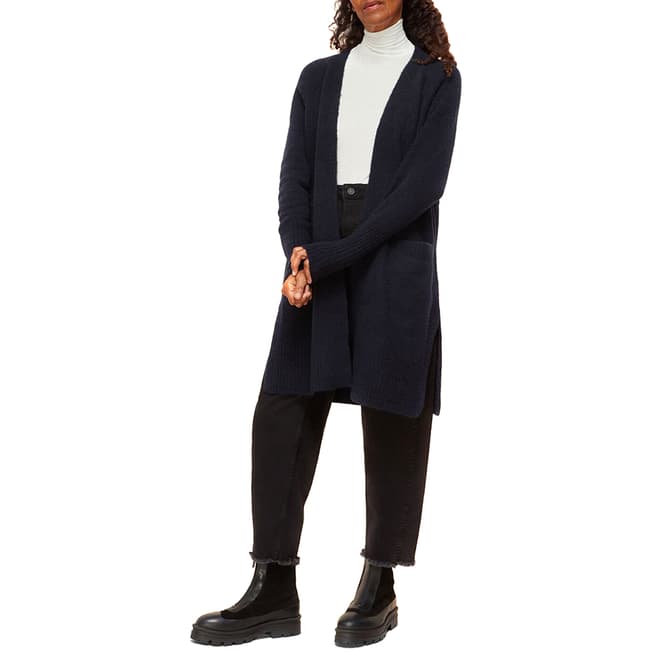 WHISTLES Navy Lilly Long Line Wool Cardigan