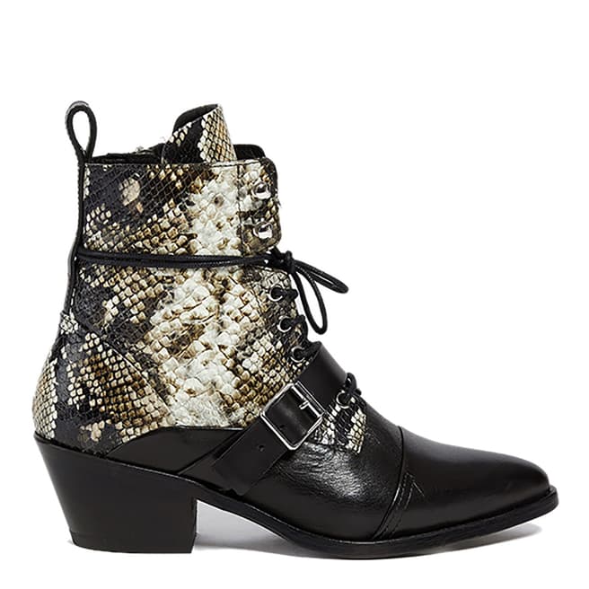 AllSaints Snake Print Leather Katy Ankle Boots