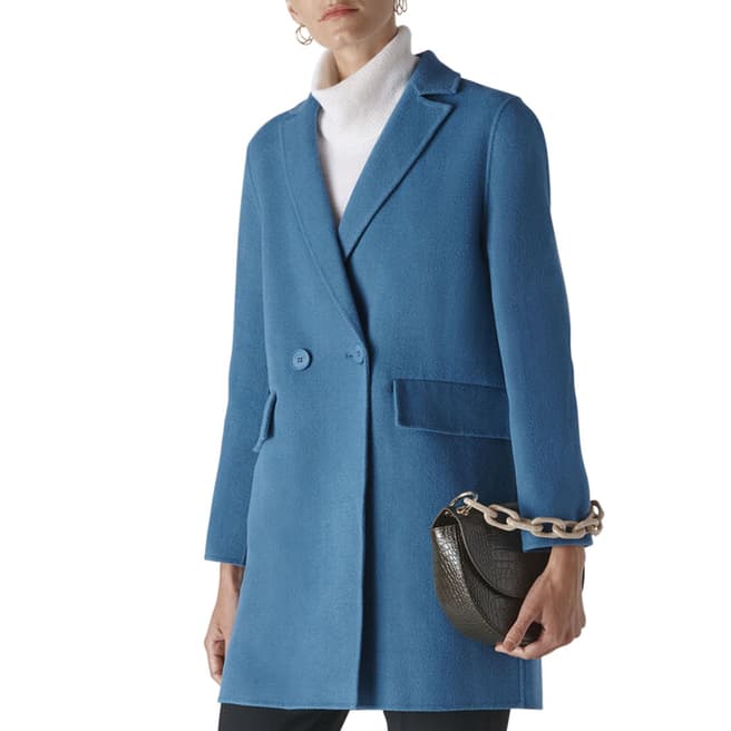 WHISTLES Blue Double Faced Wool Coat