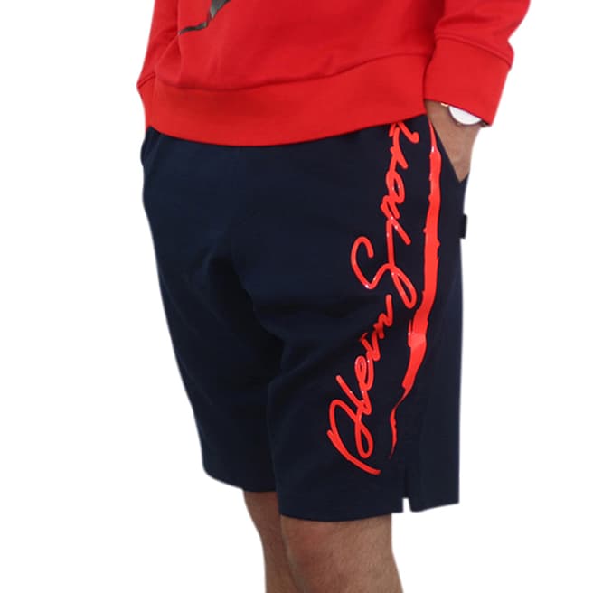 Philipp Plein Navy Logo Cotton Blend Shorts