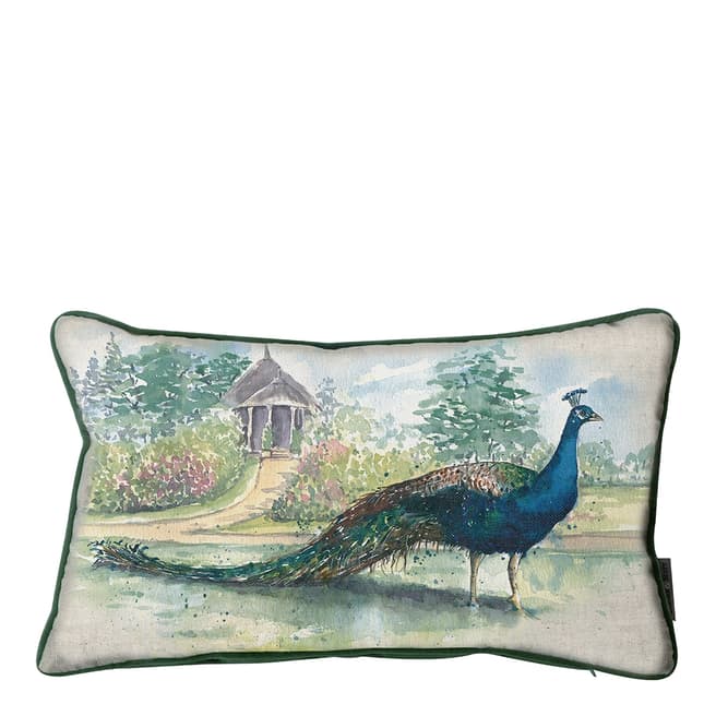Kilburn & Scott Peacock Watercolour Cushion Teal, 30 x 50cm