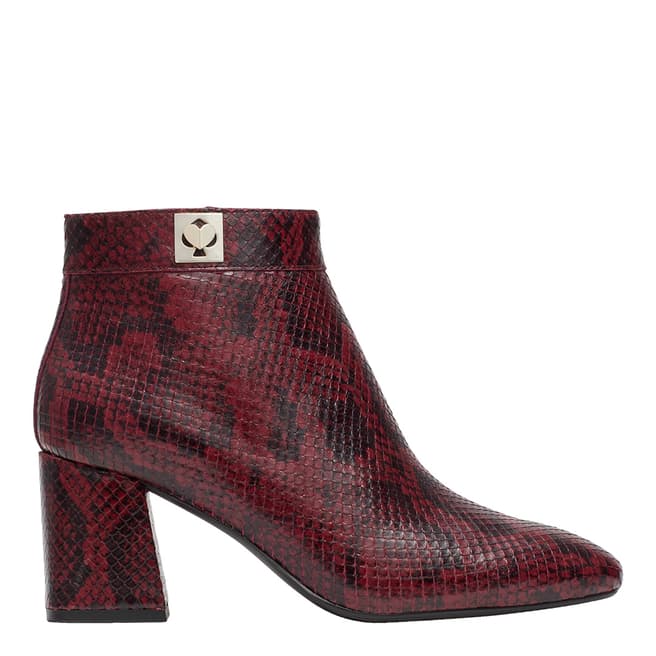 Kate Spade Burgundy Snake Print Leather Ankle Boots
