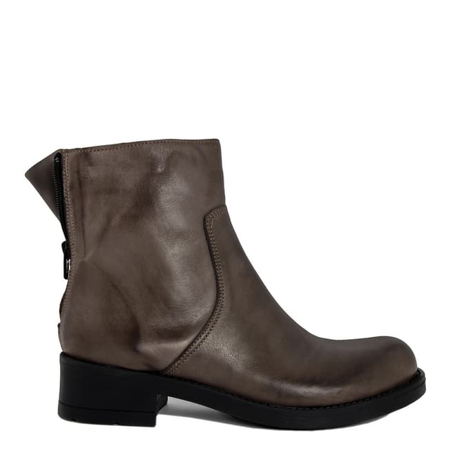 Eye Brown Leather Back Zip Ankle Boots
