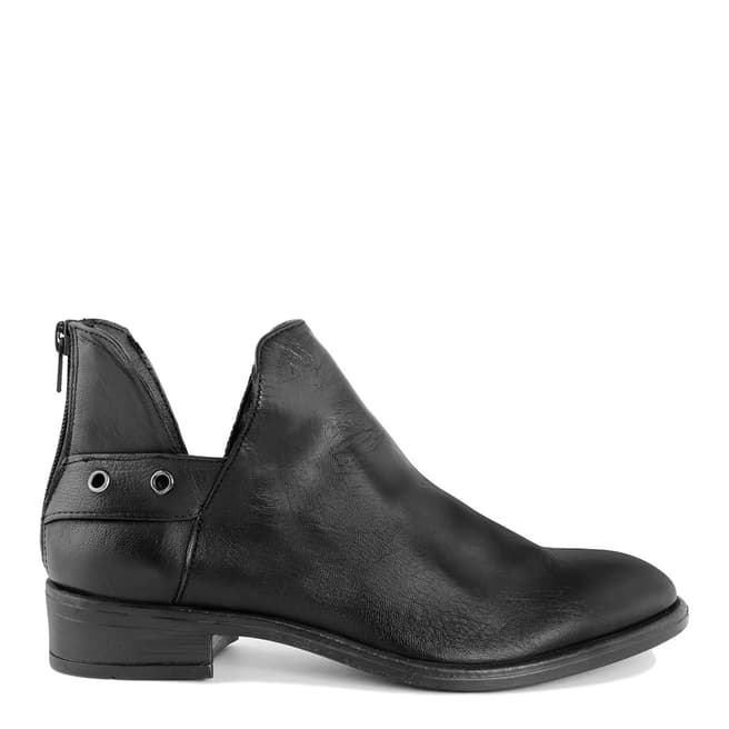 Eye Black Leather Eyelet Detail Ankle Boots