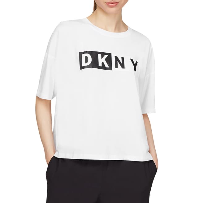 DKNY White Two Tone Logo Cropped Tee