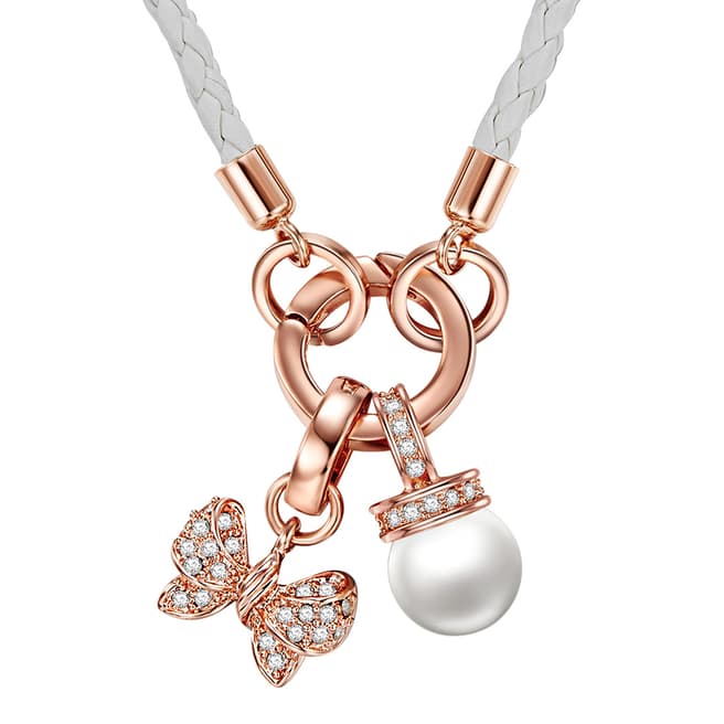 Saint Francis Crystals White/Rose Gold Leather Charm Necklace