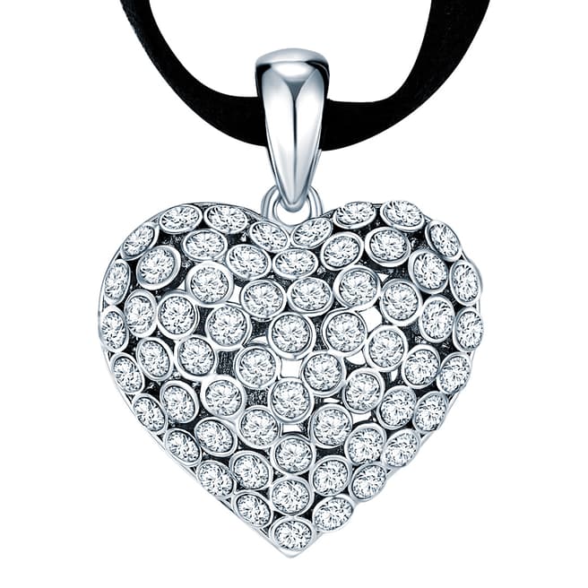 Saint Francis Crystals Silver/ Black Heart Pendant Necklace