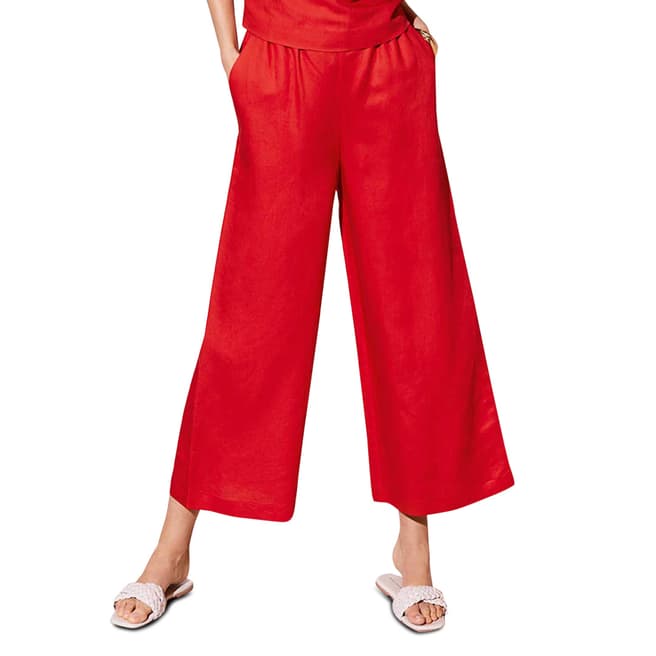 Mint Velvet Red Cropped Linen Blend Trousers