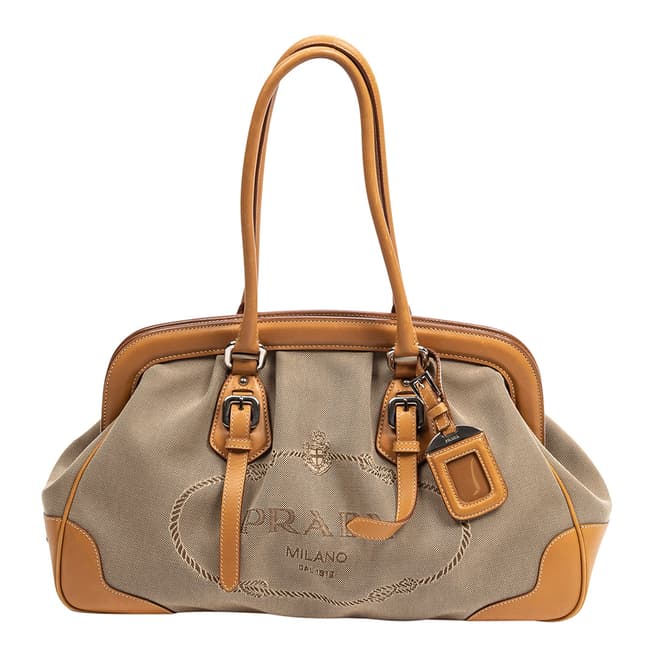 Prada Vintage Beige Light Brown Frame Shoulder Bag