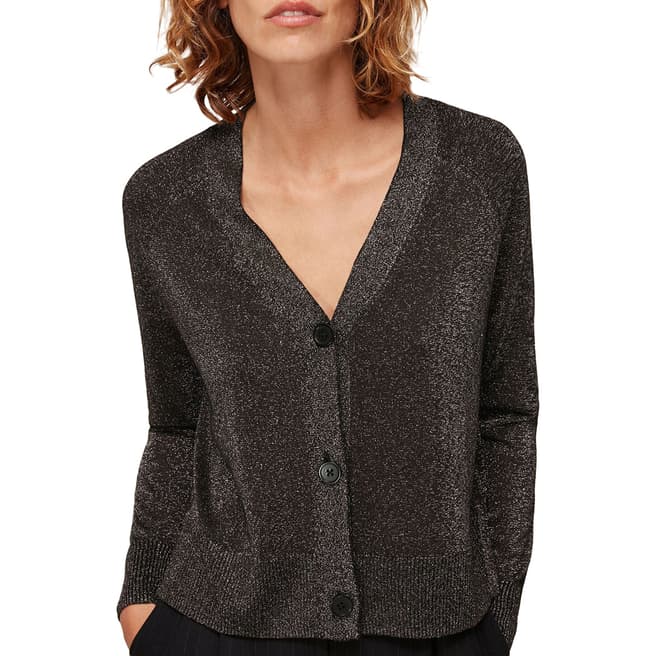 WHISTLES Silver Sparkle Button Front Cardigan