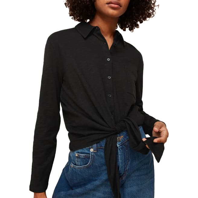 WHISTLES Black Tie Front Button Down Shirt