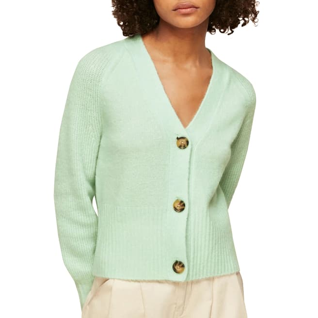 WHISTLES Mint Wool Blend Knitted Cardigan