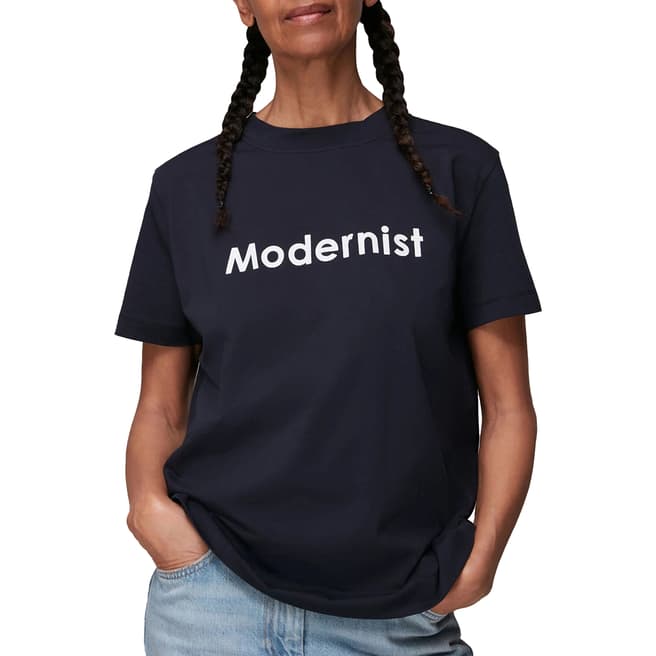 WHISTLES Navy Modernist Logo Cotton T-Shirt