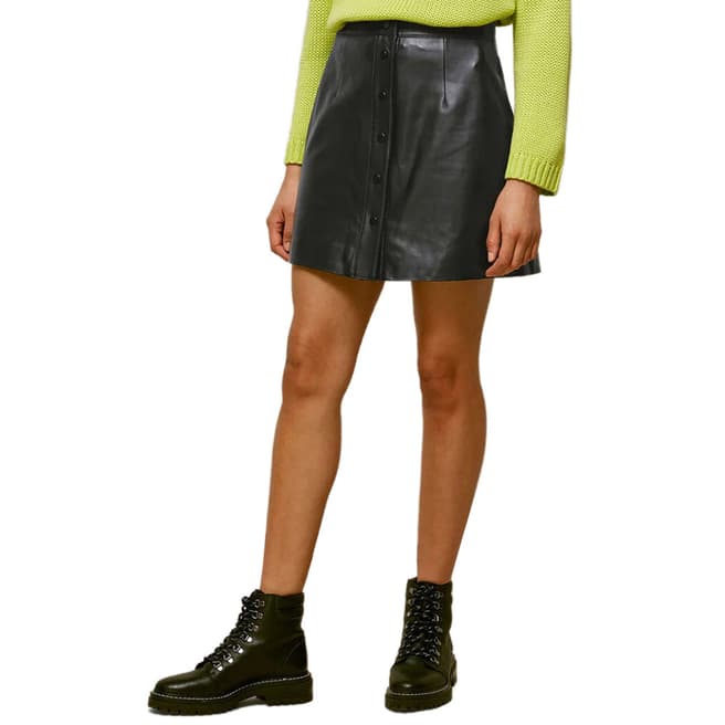 WHISTLES Black Abella Leather Button Skirt