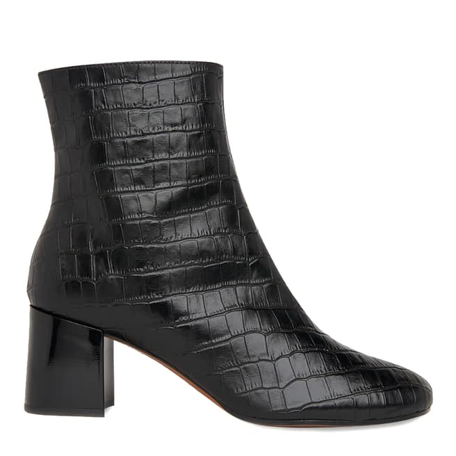 WHISTLES Black Elora Croc Block Heel Boots