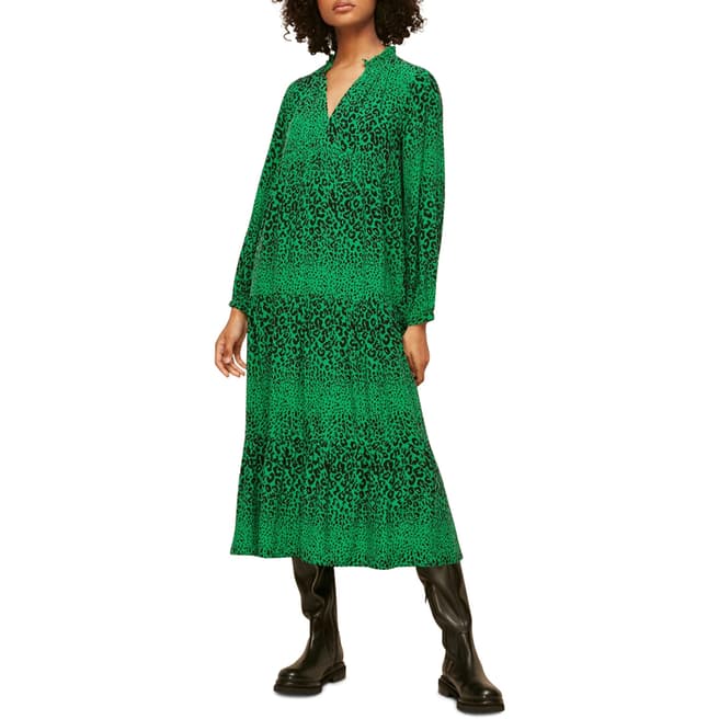 WHISTLES Green Speckled Enora Midi Dress
