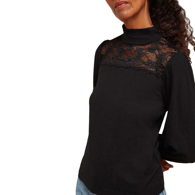 WHISTLES Black Lace Inserted Top