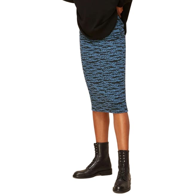 WHISTLES Blue Tiger Leopard Jersey Skirt