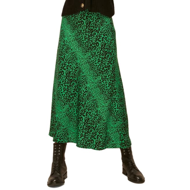 WHISTLES Green Speckled Animal Bias Cut Skirt