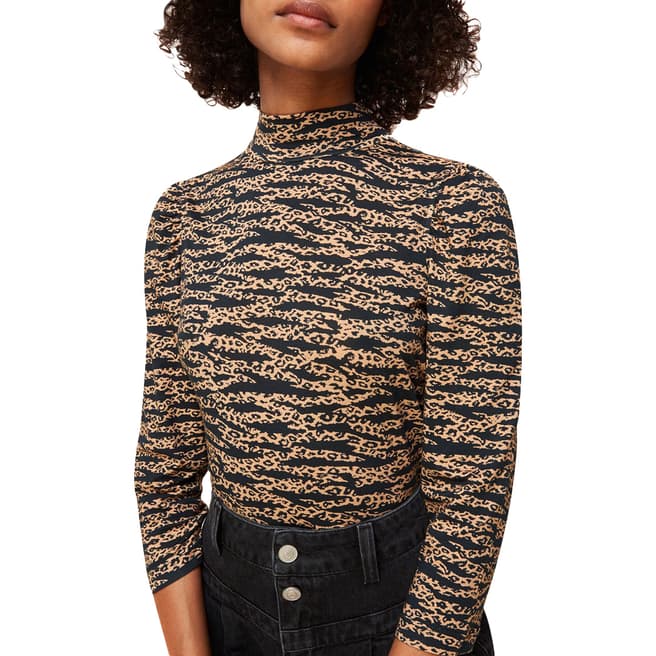 WHISTLES Multi Tiger Leopard Print High Neck Top