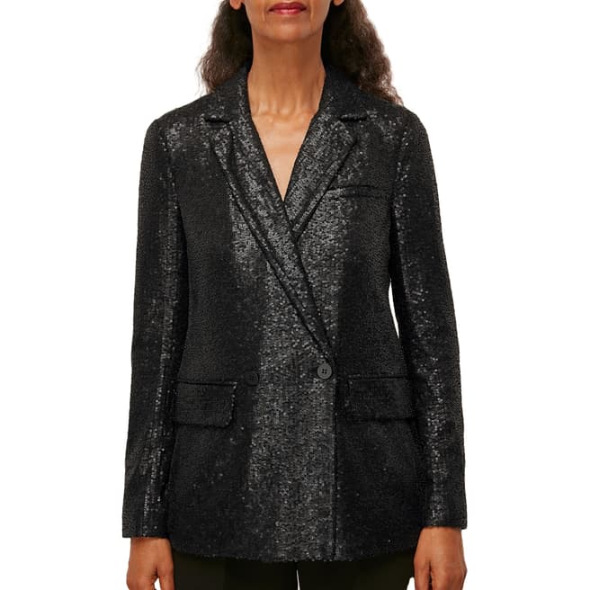 WHISTLES Black Sequin Double Breasted Blazer