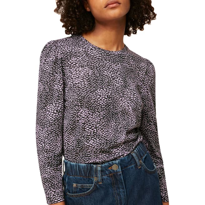 WHISTLES Lilac Ripple Puff Sleeve Print Top