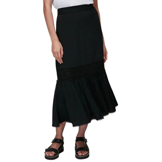 WHISTLES Black Ada Crochet Detail Skirt