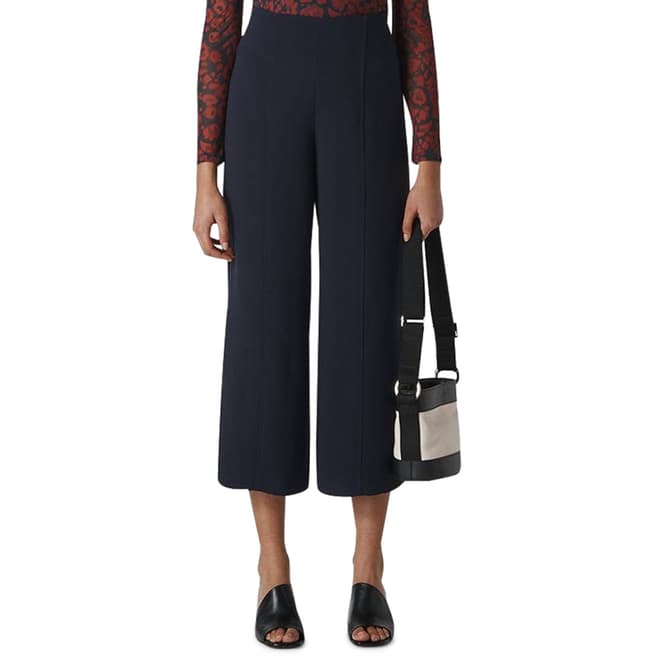 WHISTLES Navy Flat Front Crop Trousers