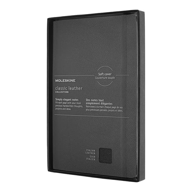 Moleskine Large Ruled Classic Leather Notebook Soft Cover, Black