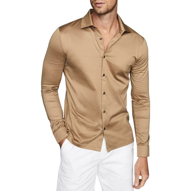 Reiss Camel Hendon Long Sleeve Polo Shirt