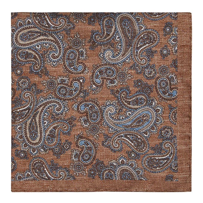 Reiss Brown Morocco Paisley Print Silk Scarf