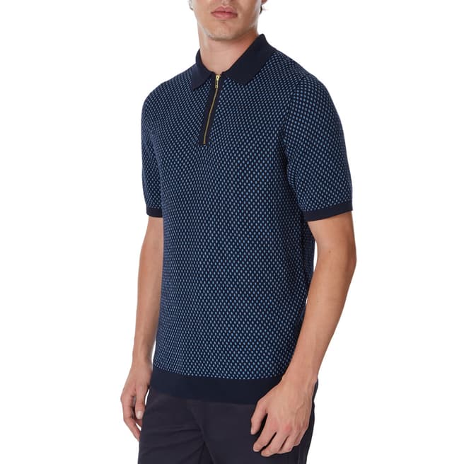 Reiss Blue Jay Textured Cotton Polo