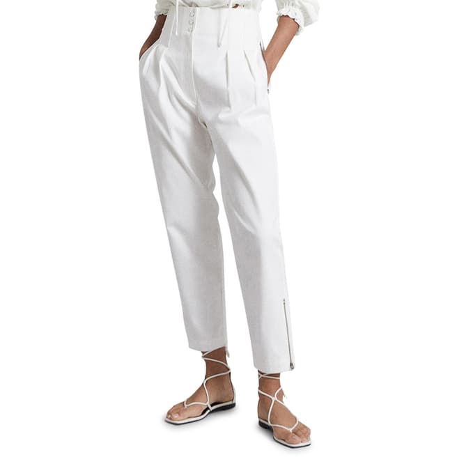 Reiss White Serina Cotton Tapered Trousers