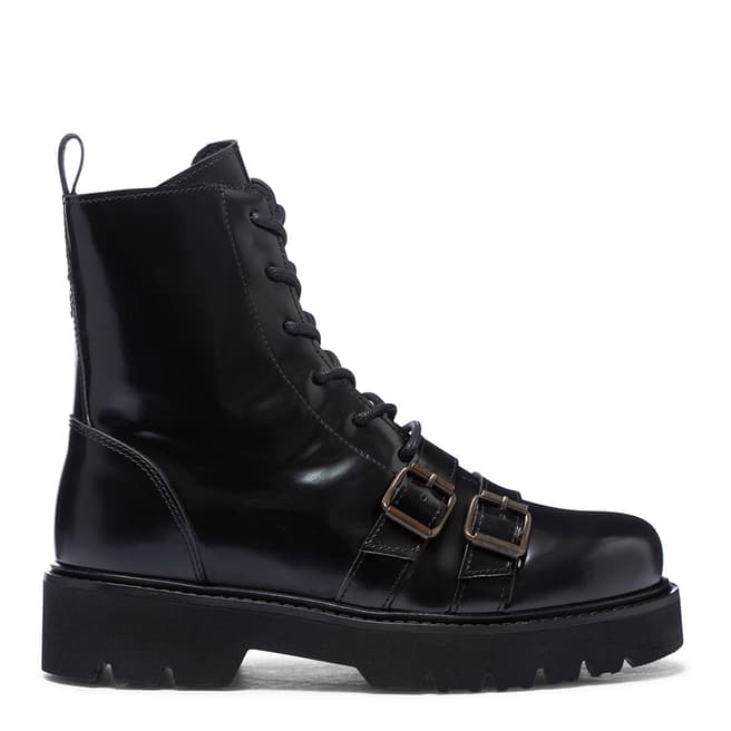 Oliver Sweeney Black Leather Tansy Buckle Strap Boots