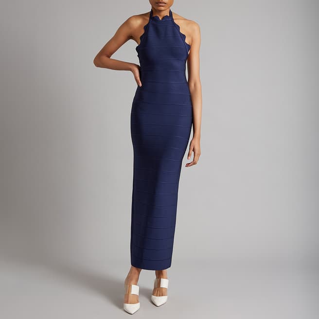 Herve Leger Navy Scallop Edge Gown