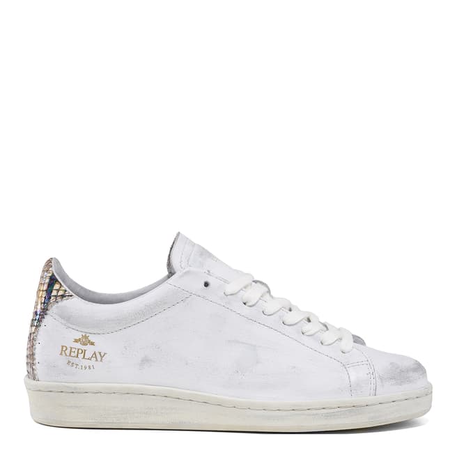 Replay White Snake Print Heywood Leather Sneakers